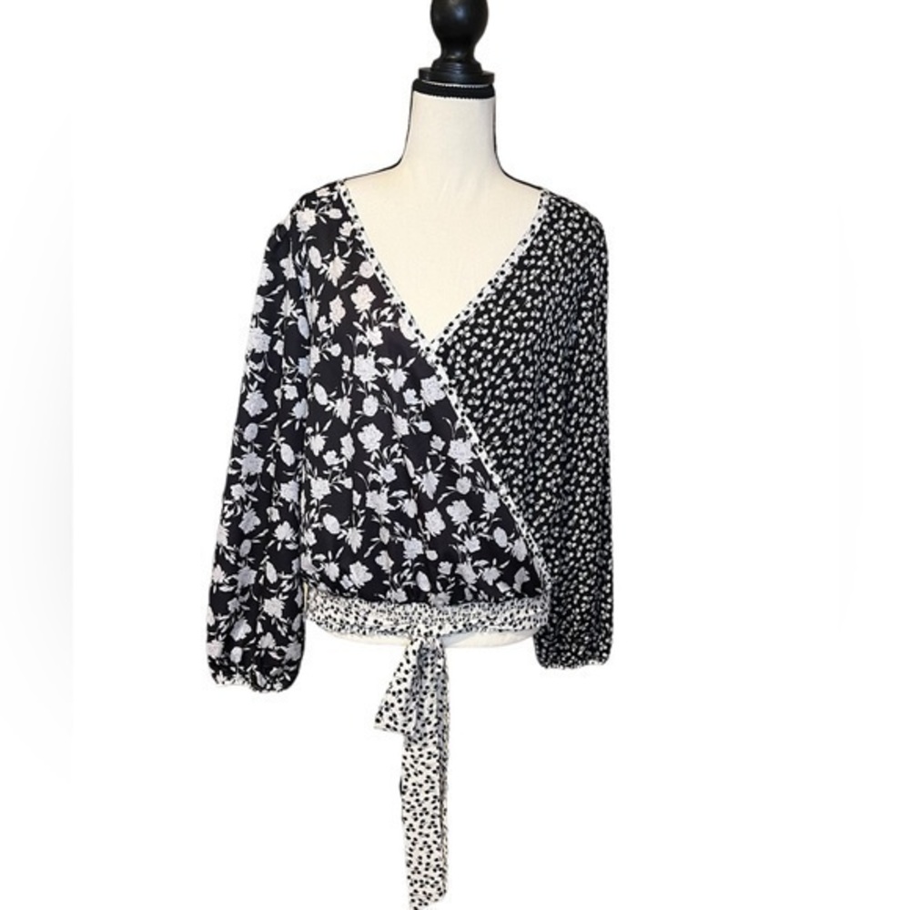 Roolee Faux Wrap Mini Floral Baloon Sleeve Blouse